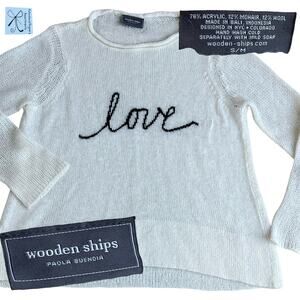 Wooden Ships Paola Buendia Cursive Love Knit Sweater Sz S/M